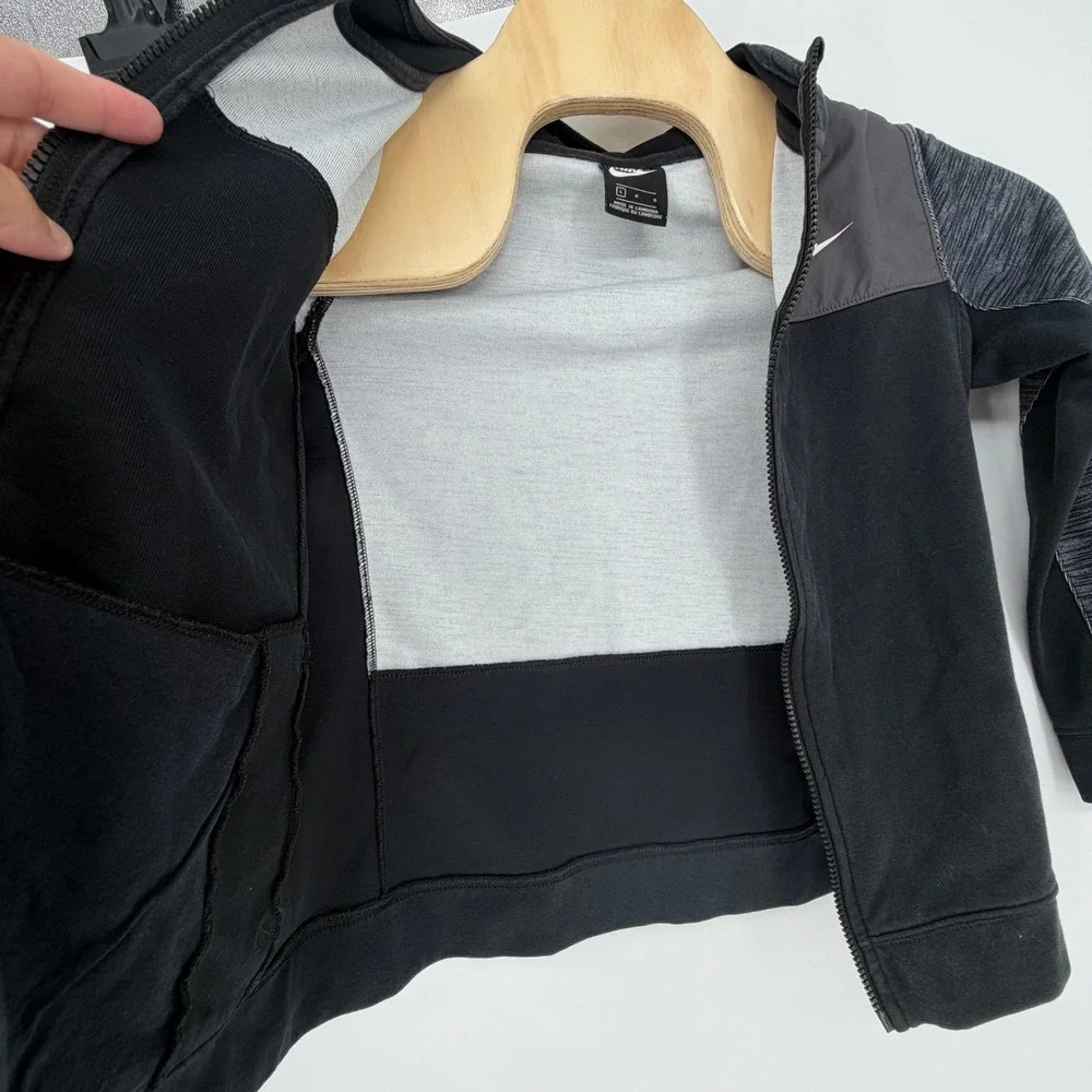 Nike Boys Full Zip Hoodie Black Gray Mixed Media Fleece AJ0117-011 Large L